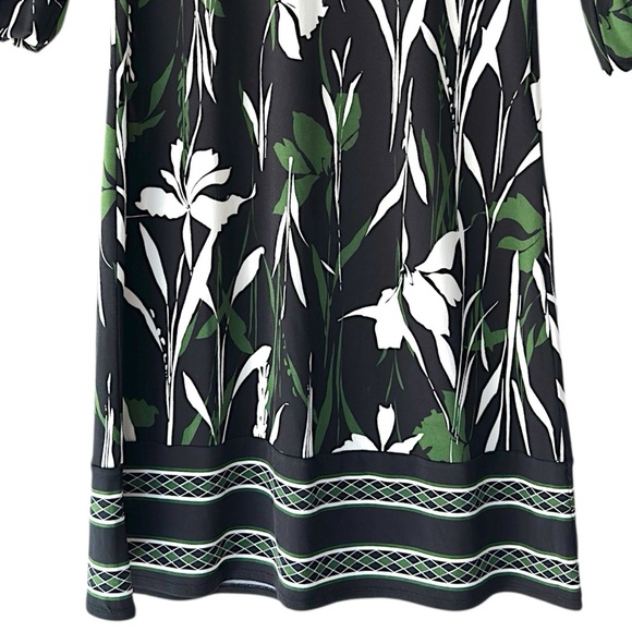 ANN TAYLOR LOFT | NWOT FLORAL BELL SLEEVE SHIFT DRESS BLACK WHITE GREEN | SIZE 6 - Picture 7 of 12
